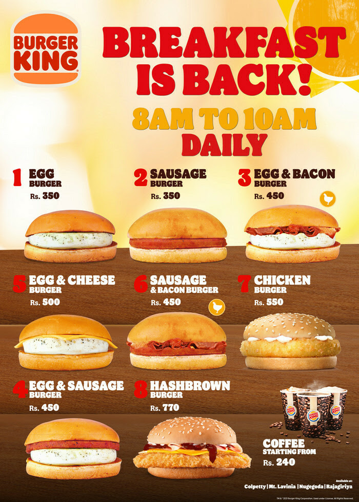 Burger King Breakfast Menu